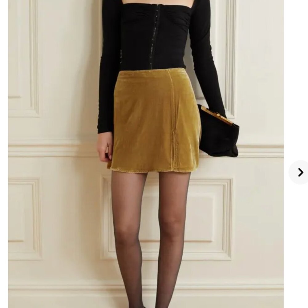 Reformation Cleo Skirt Saffron Mustard Gold Mini Slit Velvet Size 4
